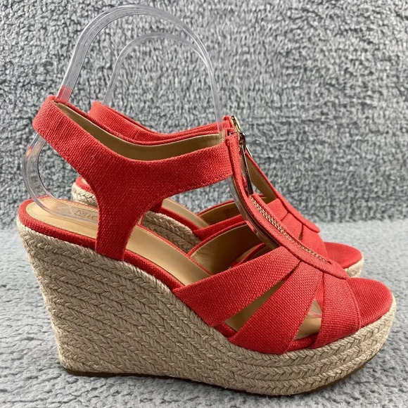 Michael kors berkley Espadrille Wedge‎ Canvas Slingback Womens Sandal Orange Zip - Picture 3 of 16
